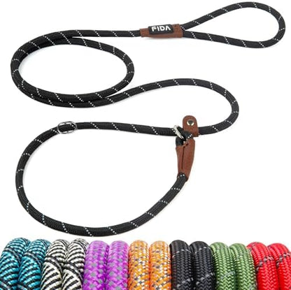Fida Durable Slip Lead Dog Leash, 6 FT x 3/8" Dog Training Leash, Black by Fida