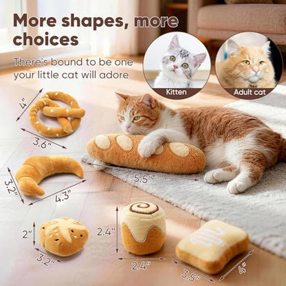 CiyvoLyeen Plush Bread Catnip Toys for Indoor Cats 6 Pack - Image 3