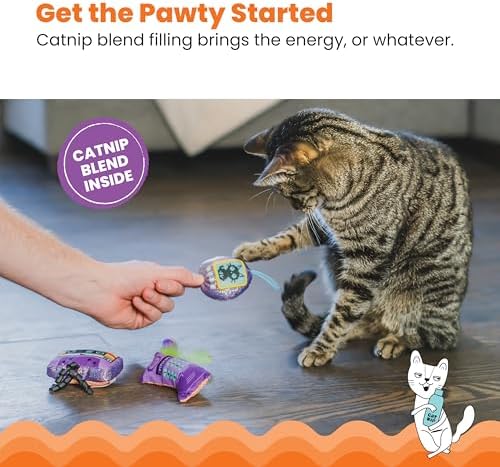 Catstages So Meowsome 90s Cat Toys, 3-Pack Catnip Plush Toys with Crinkle, Feathers & Dental Mesh, Multicolored - Image 4