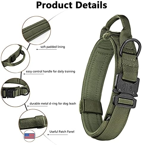 DAGANXI Tactical Dog Collar, Adjustable Military Training Nylon Dog Collar with Control Handle and Heavy Metal Buckle for Medium and Large Dogs, with Patches and Airtags Case (M, Green-Set) - Image 3