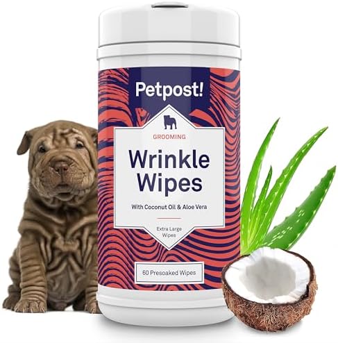 Petpost Large Wrinkle Wipes for Dogs | 60 Count 5x7 Dog Face & Wrinkle Cleaner | Gentle Pet Wipes with Coconut Oil & Aloe for Bulldogs, Pugs & Wrinkly Breeds | Dog Cleaning Wipes by Petpost