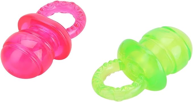 Puppy Pacifier for Small Dogs, 2 PCS Dog Pacifier, Pet Puppy Molar Chewing Training Toys Bite Resistant Rubber Clean Teeth Tools (Red Green) (1)