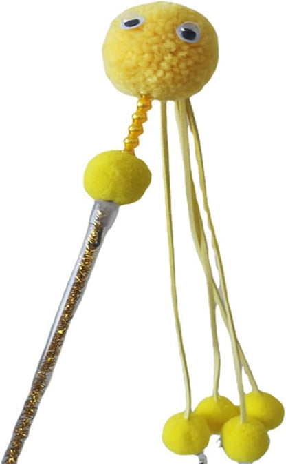 Cute Tassels Teaser Wand Toy with Pompoms&Small Bells Teaser Wand Interactive Toy Chasing Wand Toy Candy Color Interactive Toy for Indoor Cats Interactive Toy for Boring Indoor Adult