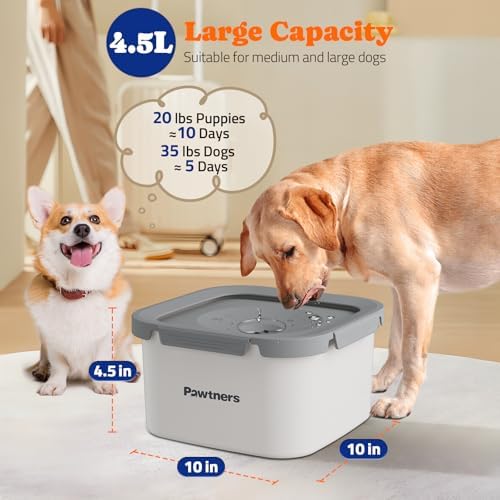 Pawtners Stainless Steel Dog Water Bowl No Spill, 152oz/4.5L, White - Image 2