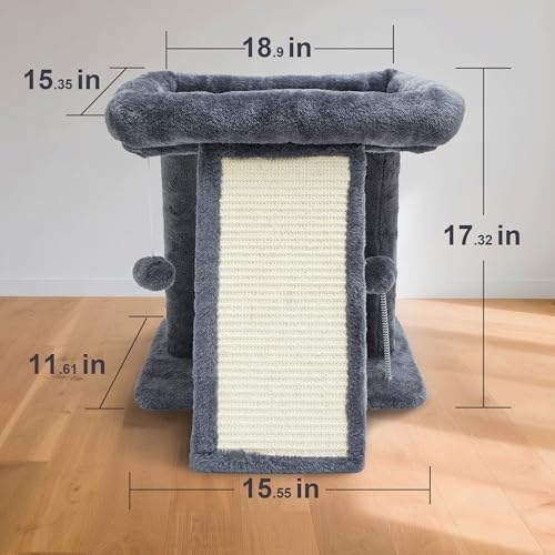 17.1-inch Small Cat Tree Tower with Scratching Post for Indoor Cats,Grey - Image 4