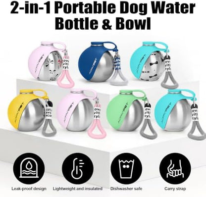 Portable Dog Water Bottle 10oz Stainless Steel Travel Bowl - Image 6