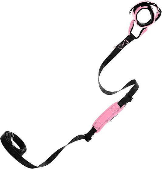 Gooby Wristband Surfer Leash with Traffic Handle - Flamingo Pink, 6 FT - Comfortable Handsfree Leash with Adjustable Dual Handle and Additional Hook