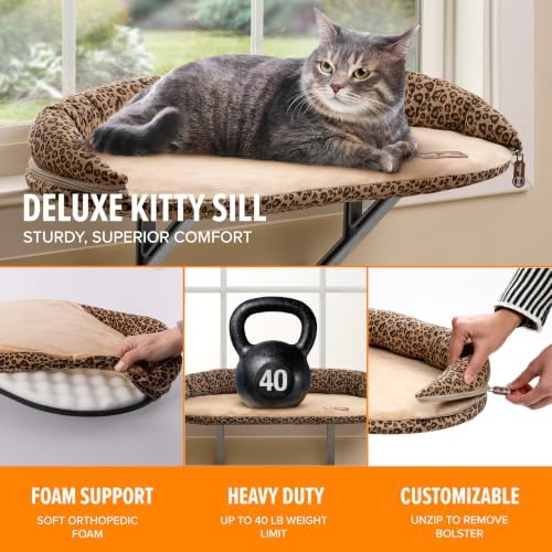 K&H Cat Window Perch, Deluxe Kitty Sill with Bolster, 24x14in, Tan/Leopard - Image 4