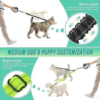 AUTOWT Two Dog Lead, 2 in 1 Upgraded Double Dog Leash Attachment Combine Adjustable Strap and Shock Absorbing Bungee No Tangle Dual Training Splitter for Different Size Dogs - Image 3