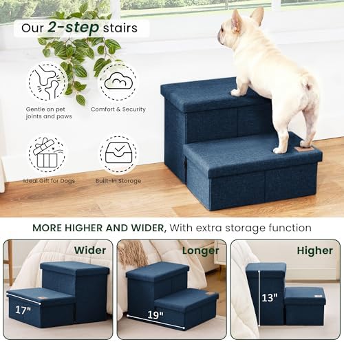 Love's cabin Dog Stairs for High Bed, Foldable Pet Stairs for Small Medium or Large Dogs Puppy with Storage for Bed or Couch, Cat Dog Steps Ramp with Zip up to 200 lbs, Navy Blue, 2 Steps - Image 5