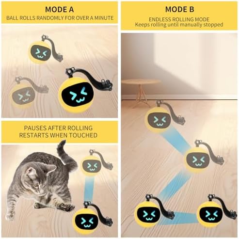 Electric Interactive Cat Feather Toy Ball for Indoor Cats,Turbo Tail Mouse Chase with LED Remote Control Cat Toy,Electric Automatic Moving Ball, Motion Activate Chirping Bird Sound Yellow - Image 4