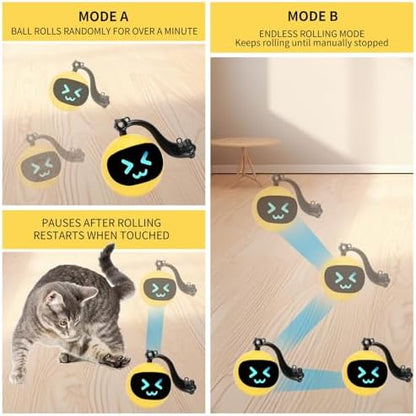 Electric Interactive Cat Feather Toy Ball for Indoor Cats,Turbo Tail Mouse Chase with LED Remote Control Cat Toy,Electric Automatic Moving Ball, Motion Activate Chirping Bird Sound Yellow - Image 4