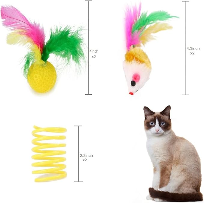 N\C NC LEPOO 14 PCS Cat Toys Kitten Toys Assortments,Variety Catnip Toy Set Including 2 Way Tunnel,Cat Feather Teaser,Catnip Fish,Mice,Colorful Balls and Bells for Cat,Puppy,Kitty