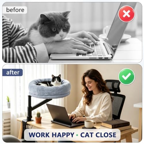 ANWA Cat Desk Bed for Indoor Cats, Heavy Duty Desk Hammock Cat Bed, Gray - Image 2
