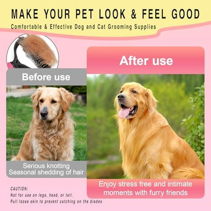 Pet Grooming Rake for Dogs & Cats - Double-Sided Deshedding and Dematting Tool, Gently Remove 95% of Loose Undercoat & Mats for Long-Haired Pets, Painless Fur Brush for Shedding Control (Pink) - Image 4