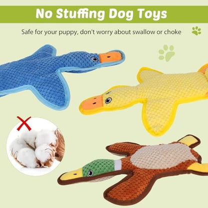 Dog Toys 3-Pack Cute Duck Shapes Puppy Toys No-Stuffing Squeaky and Crinkle Interactive Dog Chew Toy for Small to Large Breeds - Image 3