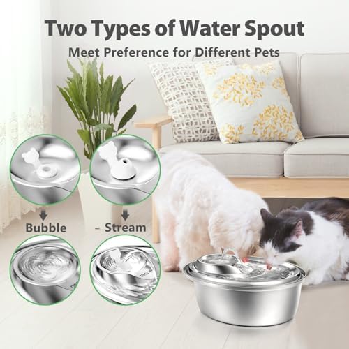 ORSDA Cat Water Fountain Stainless Steel, 3L Automatic Pet Drinking Fountain for Cats Inside, Dog Water Dispenser with Adjustable Water Flow and 6 Replacement Filters for Cats, Dogs (D60) - Image 3