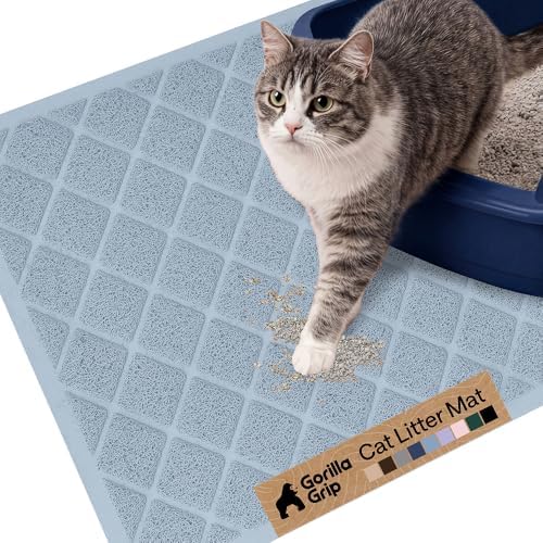 GORILLA GRIP Cat Litter Box Mat, Coiled Mesh Trapping Mats 24x17 Light Blue by GorillaGrip