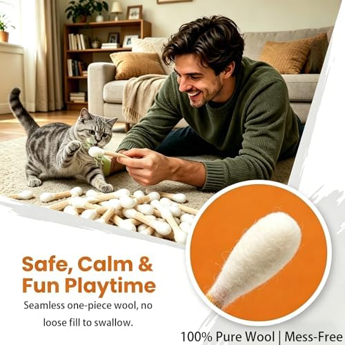 4 Pack Natural Wool Braided-Cat Toys Cat Qtip Toy with Organic Catnip - Image 6