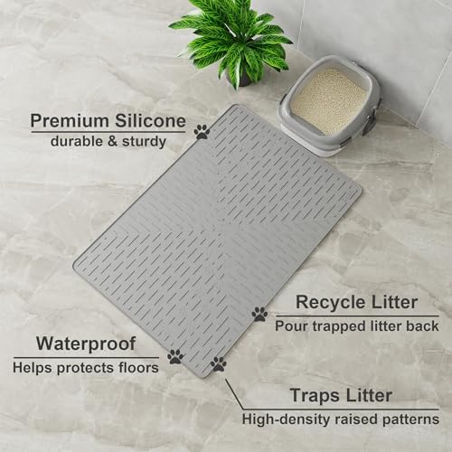 OHMO XL Cat Litter Mat, 37.5x25.2 Silicone Trapping Mat Grey - Image 2