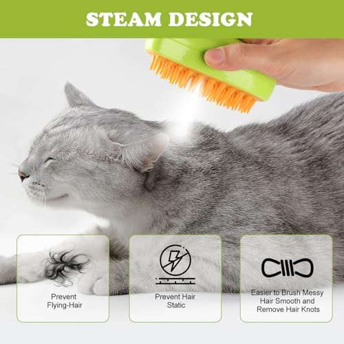 Steam Brush for Cats Shedding, 3 in 1 Steamy Water Pet Hair Removal Comb with Steamer, Spritz Comb for Dog, Indoor Cat Spray Mist Grooming Defur Brush, Cepillo Vapor Gato Perro, Steaming Cleaning Spa - Image 3