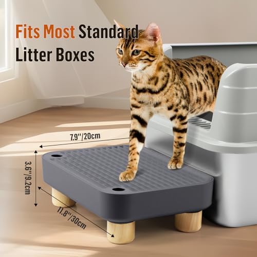 Litter Box Step, Cat Litter Ramp with Wooden Base, Dark Grey - Image 2