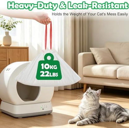 SZEE 120 Pcs Drawstring Automatic Cat Litter Box Bags Compatible with MW-SC01/SC02/SC09/LR01/LB02, Cat Litter Bags for Automatic Litter Box Featuring Side-Access Waste Storage, 18x12.6 Inch - Image 7