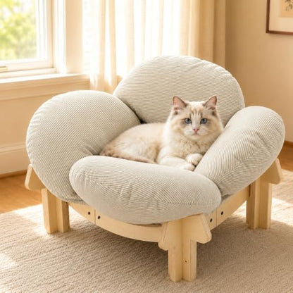 Wooden Elevated Cat Bed, Pet Sofa Furniture with Washable Cushion (Beige) by Xhdrklnk