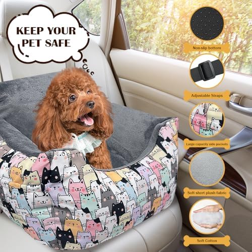 Dog Car Seats for Funny Fuzzy Pet Dogs Booster Car Seat Puppy Under 32 Lbs with Soft Plush Cushion&Washable Removable Cover - Image 3