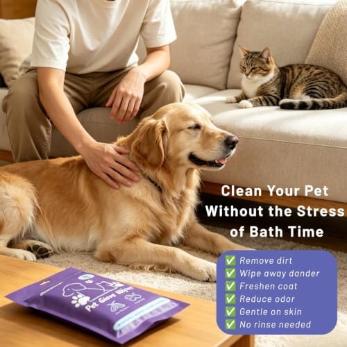 24CT Pet Glove Wipes for Dogs Cats, Disposable No-Rinse Unscented - Image 2