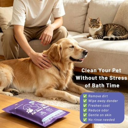 24CT Pet Glove Wipes for Dogs Cats, Disposable No-Rinse Unscented - Image 2