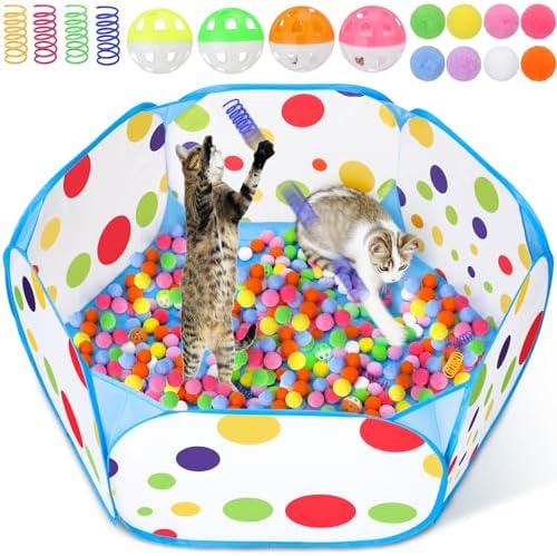 Palksky Ball Pit with 210 Toy Balls and 4 Spring Toys - Interactive Cat Toys for Bored Indoor Cats Self Play, Enrichment Toy for Fun and Exercise by Palksky