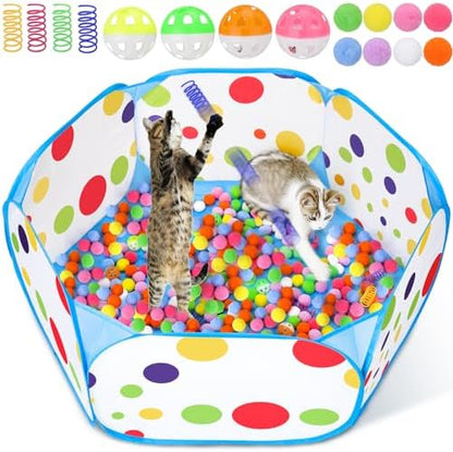 Palksky Ball Pit with 210 Toy Balls and 4 Spring Toys - Interactive Cat Toys for Bored Indoor Cats Self Play, Enrichment Toy for Fun and Exercise by Palksky