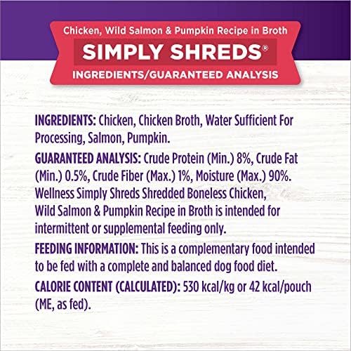 Wellness Bowl Boosters Simply Shreds Wet Dog Food Topper for Small, Medium, and Large Breeds, Grain Free, Natural, Wild Salmon and Pumpkin Recipe, 2.8 oz, Pack of 12 Pouches - Image 6