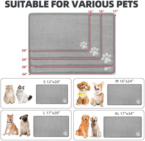 PUPTECK Dog Food Mat, Absorbent Pet Cat Feeding Mat for Food and Water Bowls, Anti-Slip Dog Placemat for Floors Waterproof, Pet Supplies Accessories, Grey Paw XL - Image 2