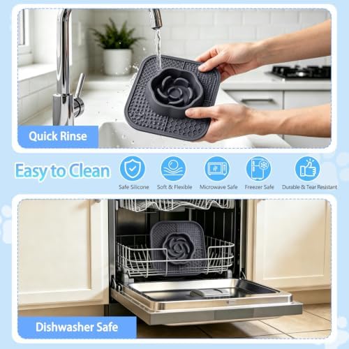 Slow Feeder Dog Bowls and Lick Mat for Dogs, Non-Slip Dog Bowl for Wet and Dry Food with Suction Cups for Slow Feeding & Anxiety Relief for Small to Large Dogs and Cats Gray - Image 6
