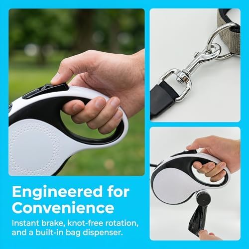 16FT Retractable Dog Leash for Dogs up to 66lbs, White - Image 5