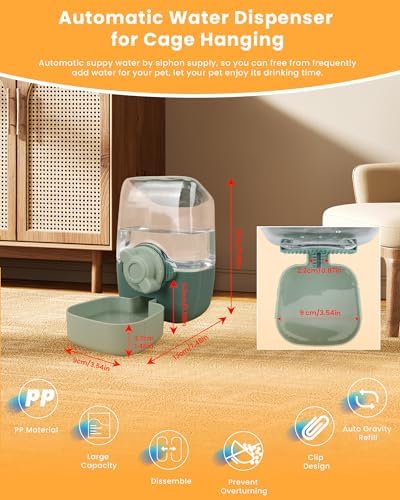Automatic Replenish Pet Waterer, 1L Capacity Auto Siphon Gravity Cage Hanging Water Dispenser Set for Dog and Cat Small Animals, Removable Pet Water Bottle Water Container (Waterer, Green1) - Image 3