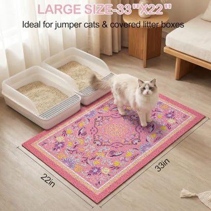 Glittme Cat Litter Mat with Non-Slip Bottom Litter Box Mat 33"X22" Litter Trapping Mat Easy to Clean Washable Cat Food Mat for Kitty,L - Image 6
