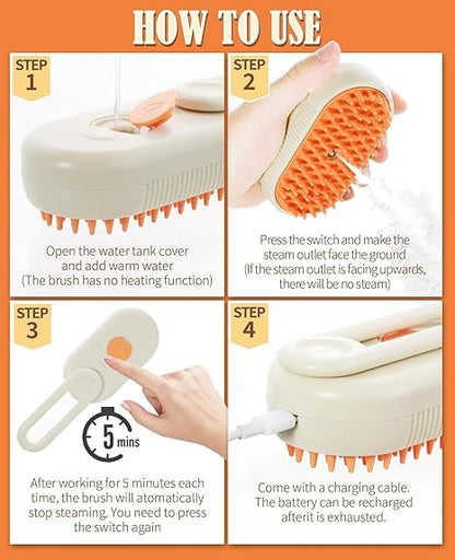 Cat Steam Brush for Shedding - 3 in 1 Pet Steam Brush for Dogs and Cats - Adjustable Dog Steamy Brushes for Grooming and Massage, Removing Tangled and Loose Hair (Beige)