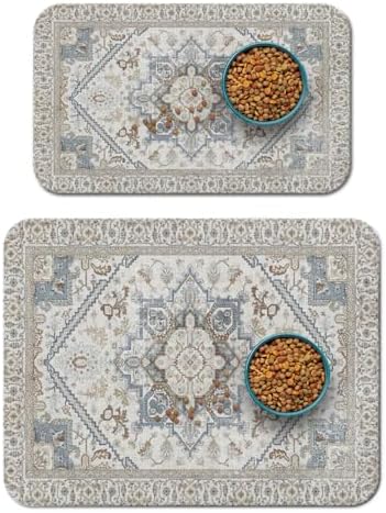 Dog Food Mat for Floors, Absorbent Pet Cat Food Bowl Mat, 2 Pack by QXWREL