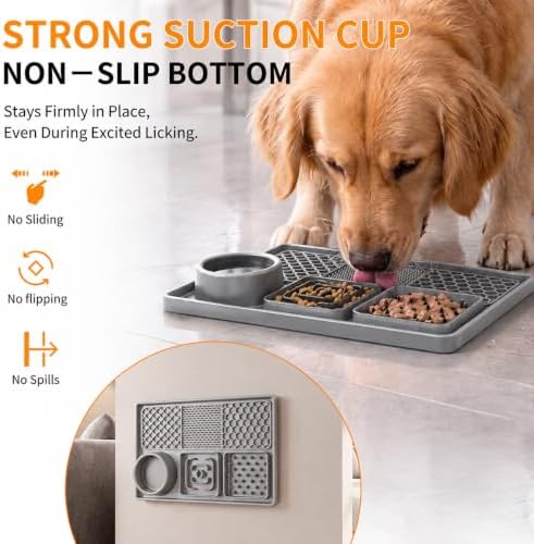 Lick Mat with Suction Cups, Dog Bath Grooming Slow Feeder, Silicone Treat Mat（Gray） - Image 5
