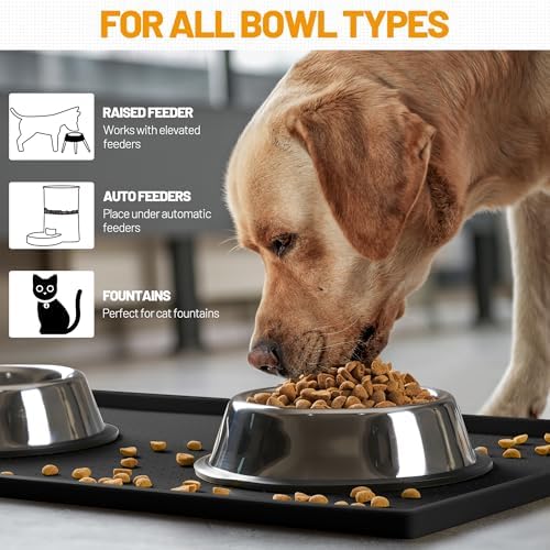 Hubulk Dog Feeding Mat,100% Waterproof Food Grade Silicone Pet Food and Water Bowl Placemat,Dishwasher, High Raised Edge to Prevent Spills,Nonslip Tray to Stop Messes on Floor（28"x18"x0.8", Black） - Image 6