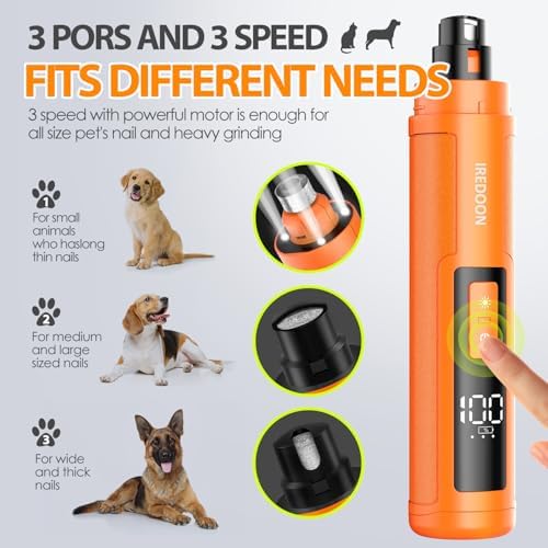 IREDOON Dog Nail Grinder with 4 LED Lights, 3 Speeds Super Quiet for Pets - Image 2