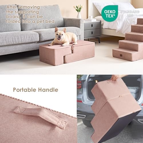 EHEYCIGA Dog Stairs for Bed 18" H, 4-Step Dog Steps for High Bed, Pink - Image 5