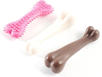 Durable Dog Bone Chew Toy for Small Breeds, Squeaky, Puppy Chew Bone, Supports Dental Health & Teething Relief, 4.5”, Pack of 3 for Small to Medium Dogs