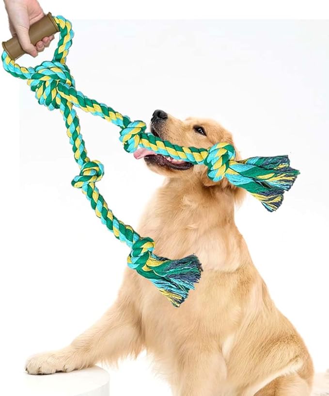 Large Dog Rope Toys for Aggressive Chewers - Pitbull Tug of War, Heavy Duty, Outdoor, Medium to Large Breed Dog Chew Rope with Handle