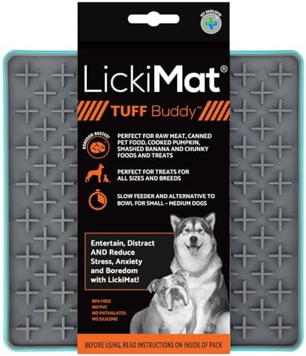 LickiMat Tuff Buddy Slow Feeder Lick Mat for Dogs, Turquoise, Boredom Aid by LICKIMAT