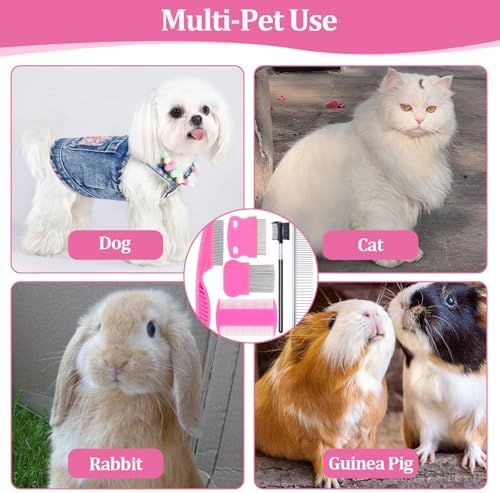 6 Pack Pet Grooming Combs, Stainless Steel Dog and Cat Grooming Combs with Rounded Teeth, Double-Sided Professional Pet Tear Stain Remover for Small, Medium, and Large Pets (Pink) - Image 6