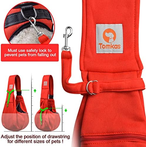 Tomkas Small Dog Cat Sling Carrier Puppy Purse Travel Wrap Soft Crossbody Pet Bag (Red, M - Zip Pocket & Adjust Strap) - Image 5